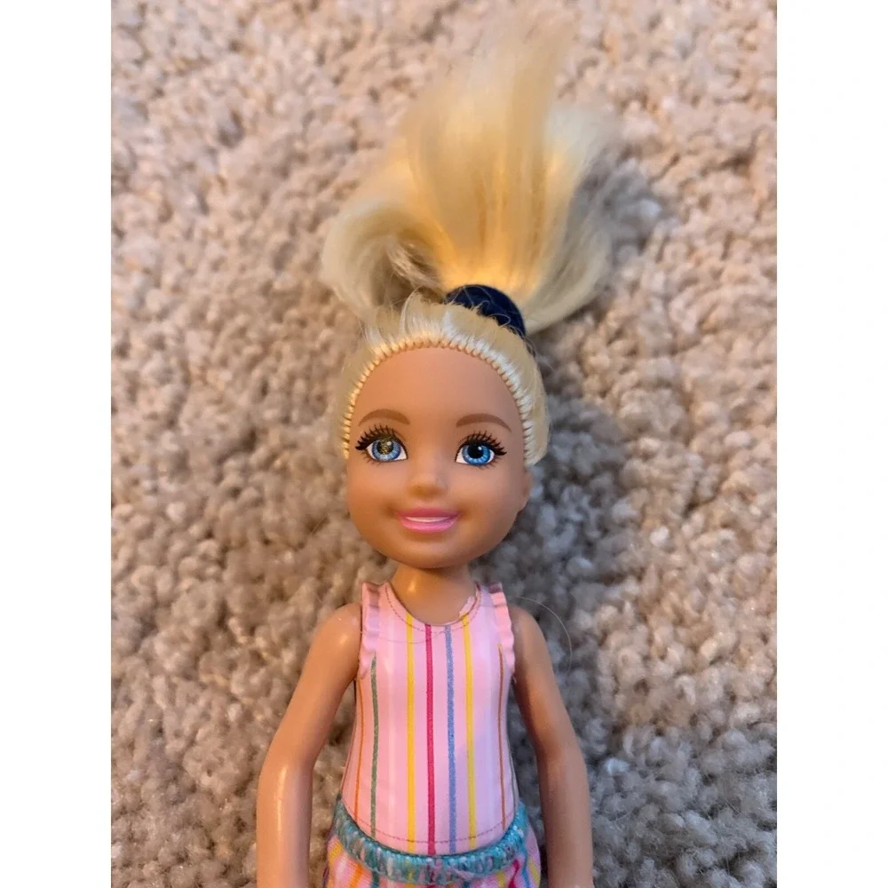 Barbie Chelsea Doll Blonde Hair Pink Striped Outfit Hot Pink Shoes 6